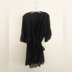 Allsaints Marlow Ette Wrap mini dress eyelet black bell sleeve Vneck cotton 8